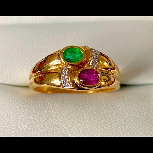 18k gold ruby & emerald Ring - Picture 2 of 8